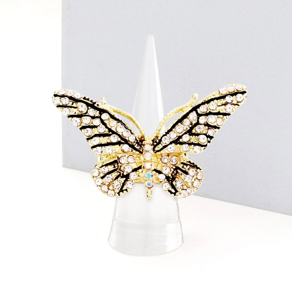 Gold Clear Butterfly Ring Rhinestones Crystal Cute Finger Statement Acce…